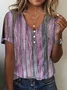 Print Casual V Neck Short Sleeve T-Shirt