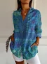 Women's Long Sleeve Shirt Spring/Fall Blue Floral Buckle Shirt Collar Daily Going Out Casual Top