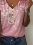 Print Casual V Neck Short Sleeve T-Shirt