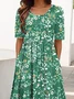 Crew Neck Cotton Regular Fit Casual Dress With No