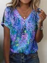 Print Casual V Neck Short Sleeve T-Shirt