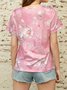 Print Casual V Neck Short Sleeve T-Shirt