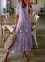 Women Geometric Boho Summer V neck Micro-Elasticity Daily Maxi Half Sleeve Regular Dresses