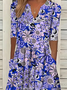 Women's Short Sleeve Summer Purple Floral Printing V Neck Daily Going Out Casual Maxi H-Line Fit & Flare Dress Dress