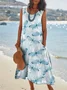 Blue Dragonfly Print Womens Pocket Pinafore Linen Dress