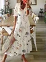Women Geometric Boho Summer V neck Micro-Elasticity Daily Maxi Half Sleeve Regular Dresses