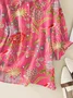 Women Vintage Flowers Art Print Loose Top Peter Pan Collar Half Sleeve Blouses