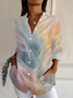 Women's Long Sleeve Shirt Spring/Fall As Picture Ombre Buckle Shirt Collar Daily Going Out Casual Top