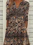 Women's Short Sleeve Summer Brown Floral Printing V Neck Daily Going Out Casual Maxi H-Line Fit & Flare Dress Dress