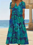 Women's Short Sleeve Summer Cyan Floral Printing V Neck Daily Going Out Casual Maxi H-Line Fit & Flare Dress Dress