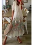 Women Geometric Boho Summer V neck Micro-Elasticity Daily Maxi Half Sleeve Regular Dresses