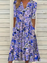 Women's Short Sleeve Summer Purple Floral Printing V Neck Daily Going Out Casual Maxi H-Line Fit & Flare Dress Dress
