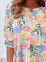 Women's Floral Print Casual Crew Neck Tunic T-Shirt