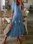 Women Geometric Boho Summer V neck Micro-Elasticity Daily Maxi Half Sleeve Regular Dresses