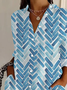 Women's Long Sleeve Shirt Spring/Fall Blue Geometric Buckle Shirt Collar Daily Going Out Casual Top