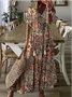 Women Geometric Boho Summer V neck Micro-Elasticity Daily Maxi Half Sleeve Regular Dresses