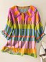 Women's Geometric Pattern Art Print Casual Peter Pan Collar Cotton Shirt
