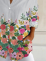Women's Long Sleeve Shirt Spring/Fall White Floral Buckle Shirt Collar Daily Going Out Casual Top