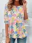 Women's Floral Print Casual Crew Neck Tunic T-Shirt