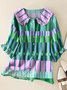 Women's Geometric Pattern Art Print Casual Peter Pan Collar Cotton Shirt