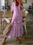 Women Geometric Boho Summer V neck Micro-Elasticity Daily Maxi Half Sleeve Regular Dresses