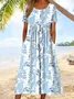 Women's Short Sleeve Summer Blue Floral Printing Crew Neck Daily Going Out Casual Maxi H-Line Shift Dress Dress