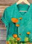 Women's Floral Print V-Neck Short Sleeve T-Shirt