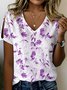 V Neck Floral Casual Loose T-Shirt