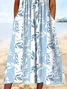 Women's Short Sleeve Summer Blue Floral Printing Crew Neck Daily Going Out Casual Maxi H-Line Shift Dress Dress