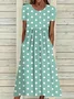Women's Short Sleeve Summer Green Polka Dots Printing Crew Neck Daily Going Out Casual Maxi H-Line Shift Dress Dress