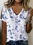 V Neck Floral Casual Loose T-Shirt