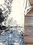 Women's Floral Print V-Neck Short Sleeve T-Shirt