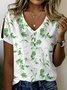 V Neck Floral Casual Loose T-Shirt
