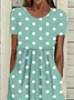 Women's Short Sleeve Summer Green Polka Dots Printing Crew Neck Daily Going Out Casual Maxi H-Line Shift Dress Dress