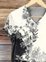 Women's Floral Print V-Neck Short Sleeve T-Shirt