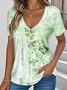 V Neck Floral Vintage Loose T-Shirt