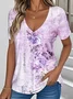 V Neck Floral Vintage Loose T-Shirt