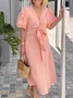Casual Plain Lace-up V Neck Maxi Dress