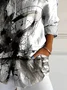 Women's Long Sleeve Shirt Spring/Fall Black Abstract Buckle Shirt Collar Daily Going Out Casual Top