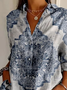 Women's Long Sleeve Shirt Spring/Fall Blue Floral Buckle Shirt Collar Daily Going Out Casual Top
