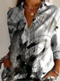 Women's Long Sleeve Shirt Spring/Fall Black Abstract Buckle Shirt Collar Daily Going Out Casual Top