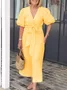 Casual Plain Lace-up V Neck Maxi Dress