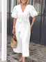 Casual Plain Lace-up V Neck Maxi Dress