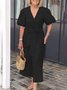 Casual Plain Lace-up V Neck Maxi Dress