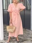 Casual Plain Lace-up V Neck Maxi Dress