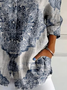 Women's Long Sleeve Shirt Spring/Fall Blue Floral Buckle Shirt Collar Daily Going Out Casual Top