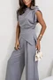 Women's Irregular Craftsmanship Plain Daily Going Out Two-Piece Set Khaki Casual Summer Top With Pants Matching Set