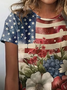 Women's Independence Day Floral Print Casual V-Neck Short Sleeve T-Shirt