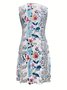 Regular Fit Floral Crew Neck Vintage Dress With No