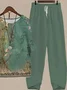 Women's Printing Floral Daily Going Out Two-Piece Set Green Casual Summer Top With Pants Matching Set